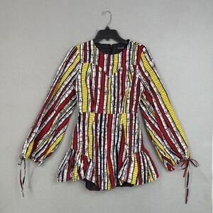 oFUURe Romper Womens Small Colorful Stripe Ruffle African Tribal Aztec Print